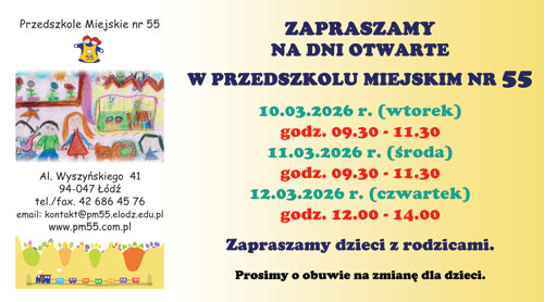 Zaproszenie na dni otwarte w Przedszkolu Miejskim nr 55